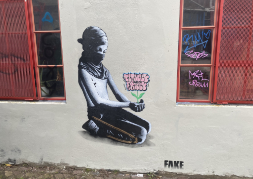 fake, stencil art, ndsm, straat, graffiti